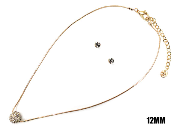 GOLD BALL NECKLACE SET CLEAR STONES ( 7799 GDCRY )