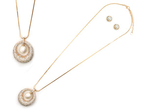 Gold Necklace Set Pearl Clear Stones ( 7872 GDCRY )