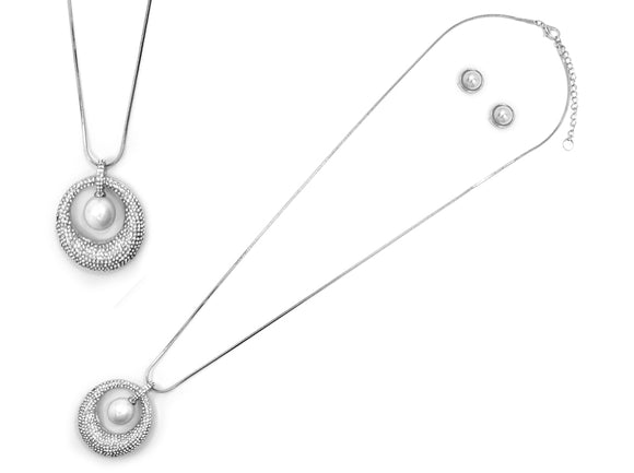 Silver Necklace Set Pearl Clear Stones ( 7872 RHCRY )