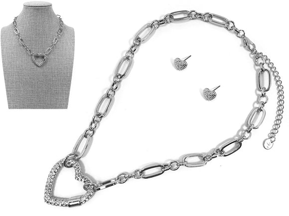 SILVER HEART NECKLACE SET ( 8196 RHCRY )