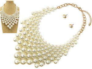 GOLD CREAM PEARL NECKLACE SET ( 8328 GDCRP )