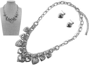 Silver Heart Necklace Set ( 9132 RH )