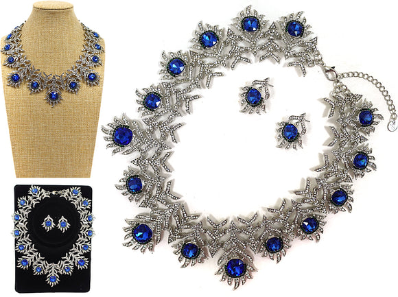 Silver Blue Clear Necklace Set ( 9189 BLCRY )