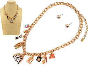 Gold Fashion Charm Necklace Set ( 9198 GDBK )