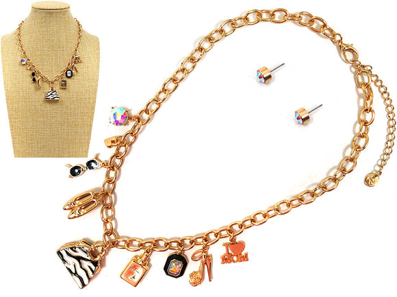 Gold Fashion Charm Necklace Set ( 9198 GDBK )