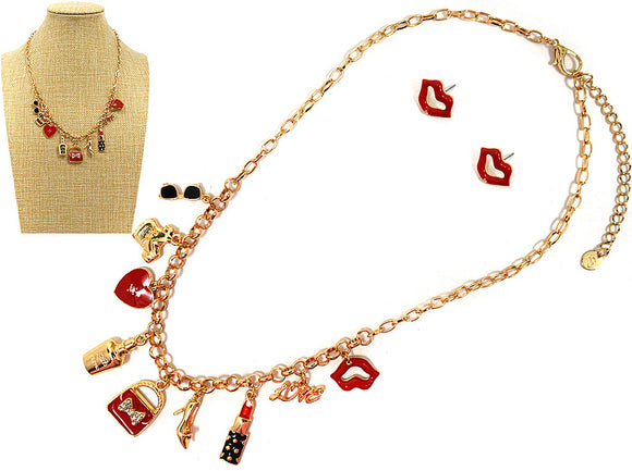 Gold Fashion Charm Necklace Set ( 9199 GDRE )