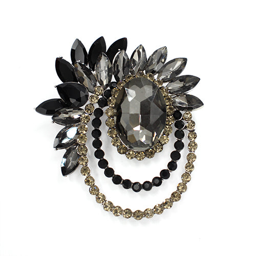 SILVER BROOCH HEMATITE STONES ( 2007 BKGR )