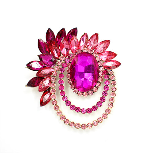 GOLD BROOCH FUCHSIA STONES ( 2007 FSH )