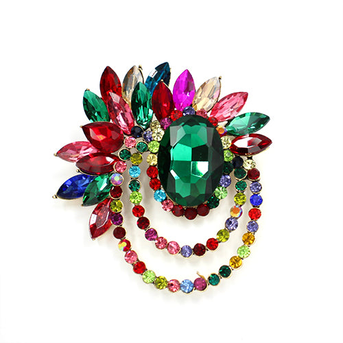 GOLD BROOCH MULTI COLOR STONES ( 2007 MLT )