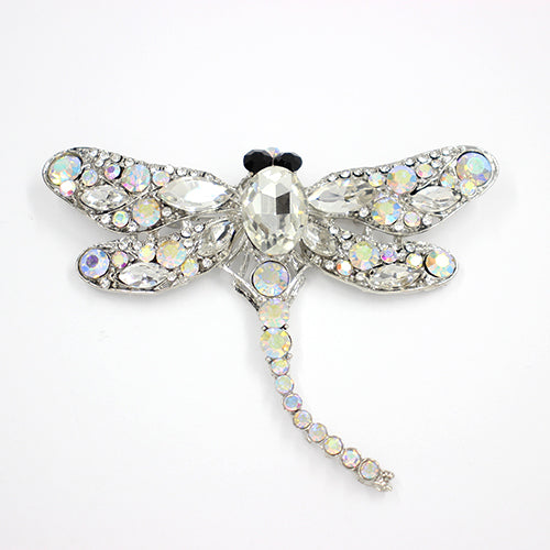 SILVER DRAGONFLY BROOCH CLEAR AB STONES ( 2010 CLR )