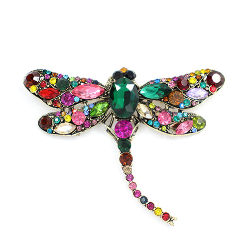 ANTIQUE GOLD DRAGONFLY BROOCH MULTI COLOR STONES ( 2010 MLT )