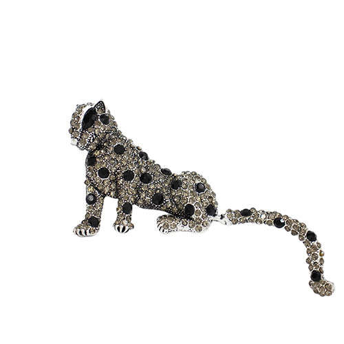 SILVER LEOPARD BROOCH BLACK HEMATITE STONES ( 2012 BKGR )