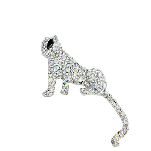 SILVER LEOPARD BROOCH CLEAR AB STONES ( 2012 CLR )