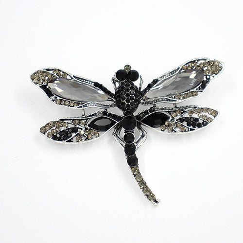 SILVER DRAGONFLY BROOCH BLACK STONES ( 2016 BKGR )