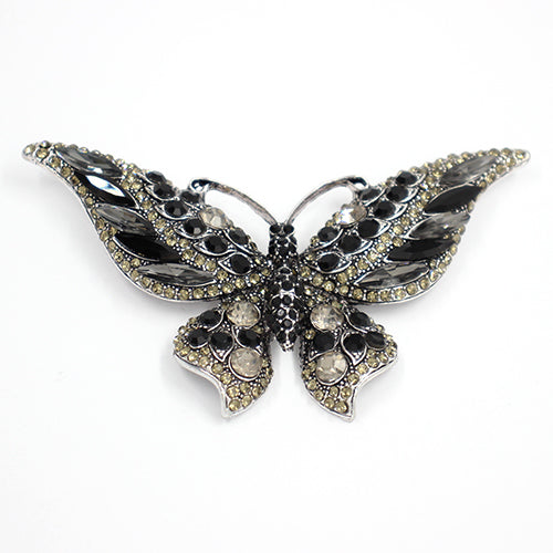 BLACK GREY BUTTERFLY BROOCH BROWN STONES ( 2030 BKGR )