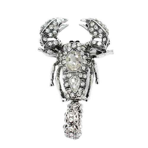 SILVER SCORPION BROOCH WITH CLEAR STONES ( 2159 CLR )