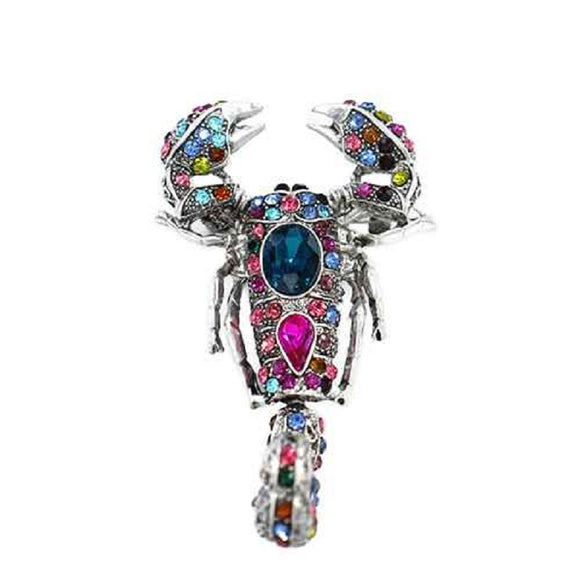 SILVER SCORPION BROOCH WITH MULTI COLOR STONES ( 2159 MLT )