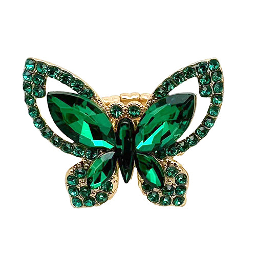 GOLD BUTTERFLY RING EMERALD GREEN STONES ( 2013 GDEMR )
