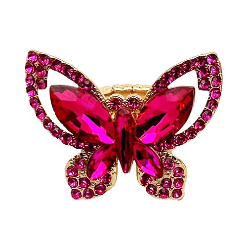 GOLD BUTTERFLY RING FUCHSIA STONES ( 2013 GDFSH )