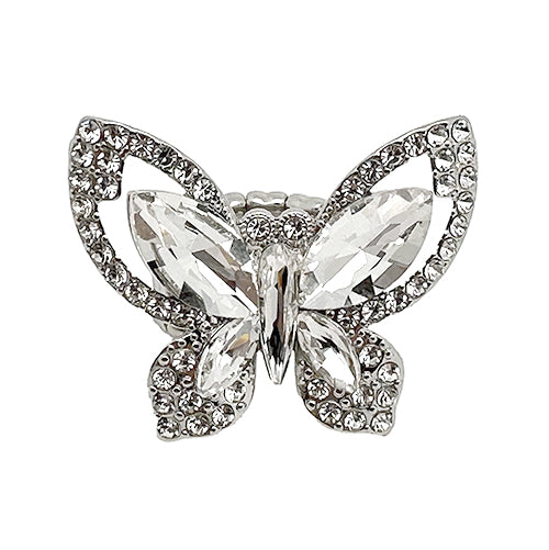 SILVER BUTTERFLY RING CLEAR STONES ( 2013 RDCLR )