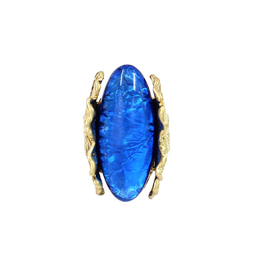 GOLD OVAL STRETCH RING BLUE STONE ( 2095 GDBL )