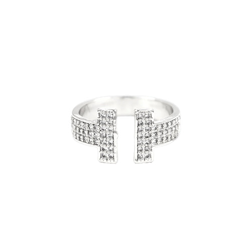 SILVER RING BRASS CZ STONES ADJUSTABLE ( 2151 RD )