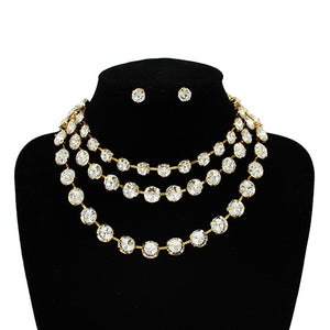 GOLD NECKLACE SET CLEAR STONES ( 2109 GDCLR )