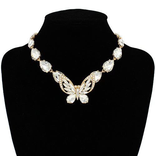 GOLD NECKLACE CLEAR STONES BUTTERFLY ( 2116 GDCLR )