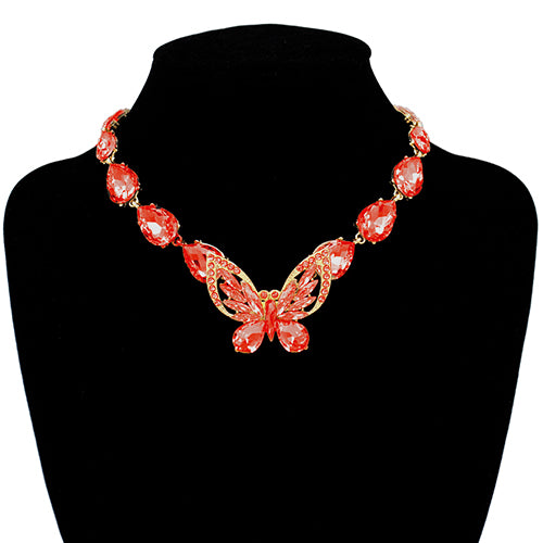GOLD NECKLACE RED STONES BUTTERFLY ( 2116 GDLSM )