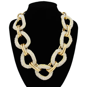 GOLD CLEAR CREAM PEARL CHAIN LINK NECKLACE ( 2134 GDCRM )