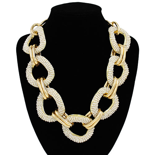 GOLD CLEAR CREAM PEARL CHAIN LINK NECKLACE ( 2134 GDCRM )