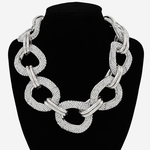 SILVER CLEAR CHAIN LINK NECKLACE ( 2134 RDCLR )