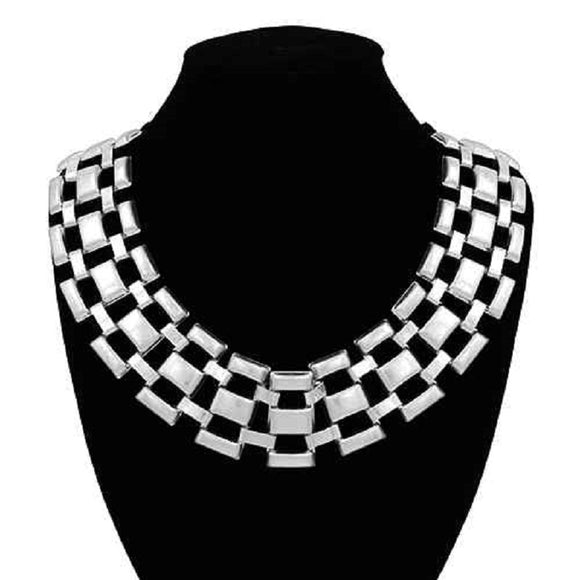 MATTE SILVER LINK CHAIN DESIGN NECKLACE ( 2169 SV )