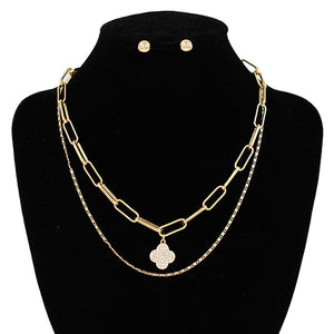 NECKLACE SET QUATREFOIL GOLD CLEAR ( 5302 GD )