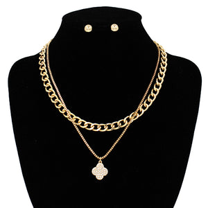 NECKLACE SET QUATREFOIL GOLD CLEAR ( 5303 GD )