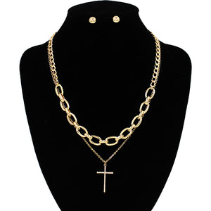 GOLD CROSS NECKLACE SET ( 5307 GD )