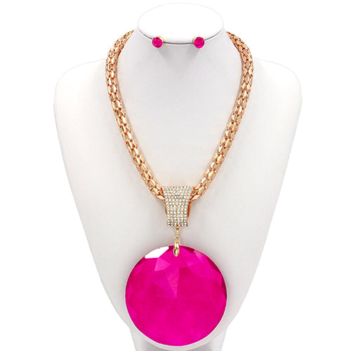 GOLD NECKLACE SET Fuchsia STONES ( 7299 GDFSH )