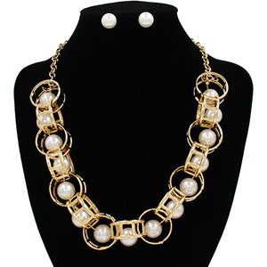 GOLD CREAM PEARL NECKLACE SET ( 7307 GDCRM )