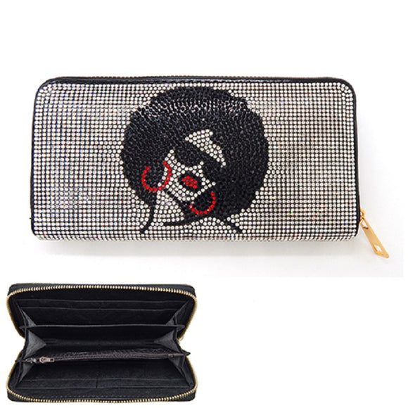 AFRO GIRL WALLET CLEAR BLACK RED STONES ( 6050 AFROSV )