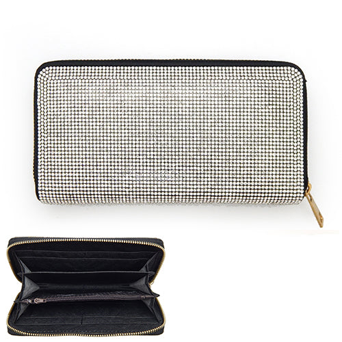 CLEAR Rhinestone Wallet with GOLD Single Zipper ( 6050 BKCLR )