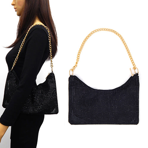 BLACK RHINESTONE BAG WITH CHAIN STRAP ( 6193 BLK )