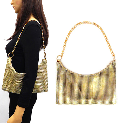 GOLD RHINESTONE BAG WITH CHAIN STRAP ( 6193 GOD )