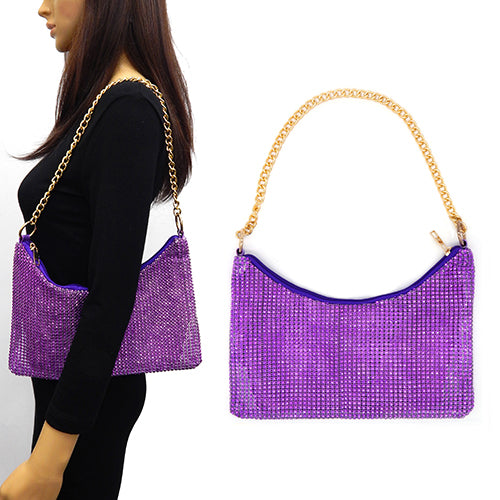 PURPLE RHINESTONE BAG WITH CHAIN STRAP ( 6193 PUR )