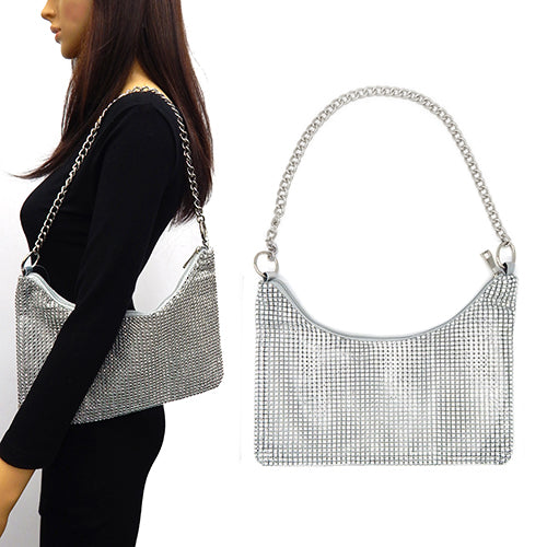 SILVER RHINESTONE BAG WITH CHAIN STRAP ( 6193 SIV )