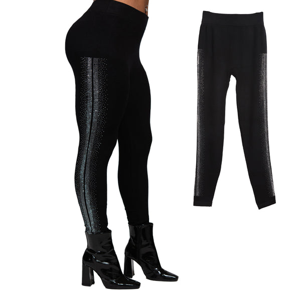 BLACK LEGGINGS CLEAR STONES PLUS SIZE ( 1314 BKPL )