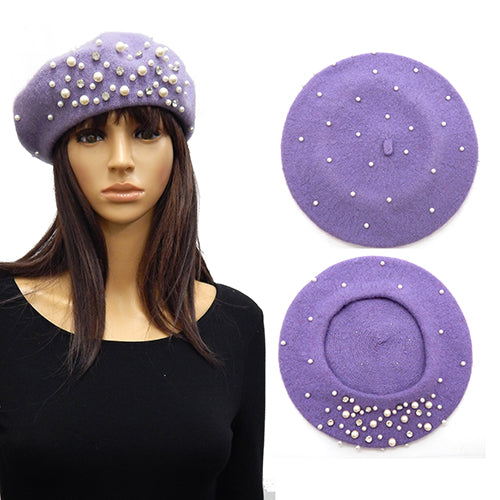 Purple Bling Stone Wool Tam Beret Hat Purple Beret - Etsy main image 4