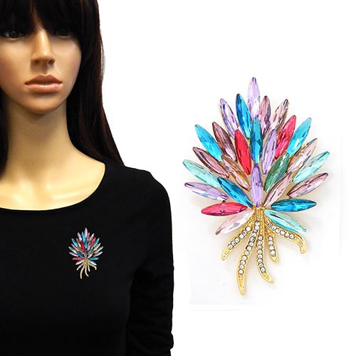 MULTICOLOR GLASS FLOWER BROOCH ( 4004 GDMLT )