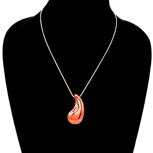 SILVER RED NECKLACE TEARDROP SHAPE HOLLOW ( 3332 RED )
