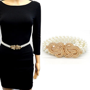 GOLD CREAM PEARL STRETCH BELT ( 5091 GDCRM )