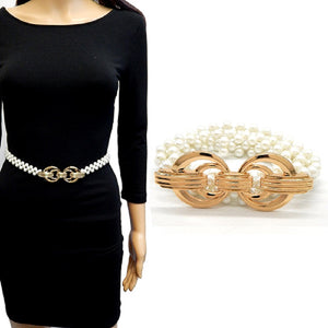 GOLD CREAM PEARL STRETCH BELT ( 5092 GDCRM )